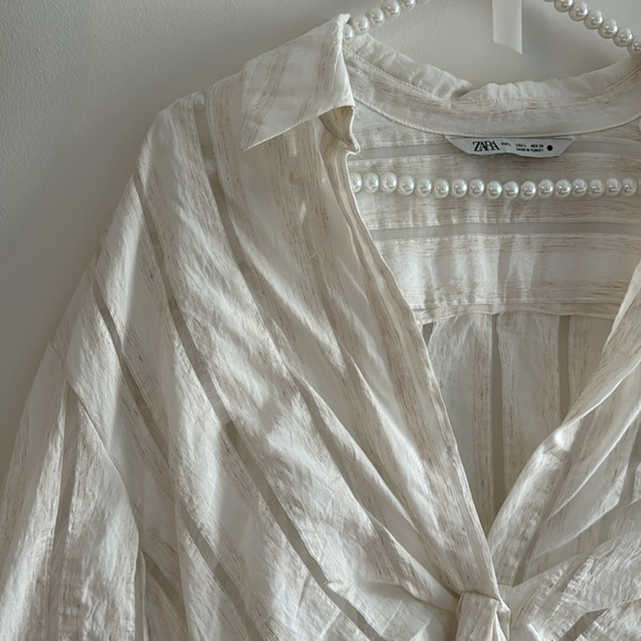 Zara Linen Blouse w Sheer Stripes - Picture 3 of 3